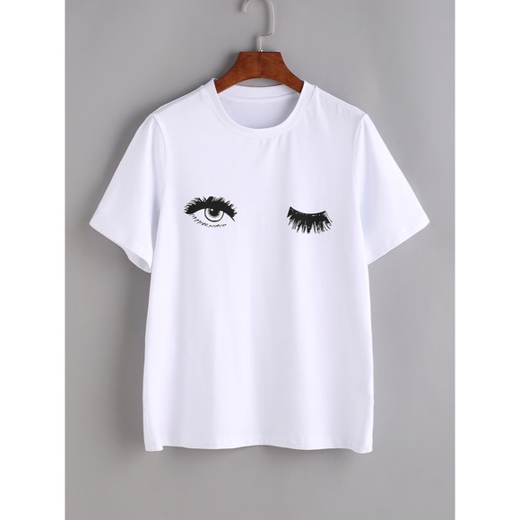 wink eye lash graphic tee white black - Picture 2 of 5